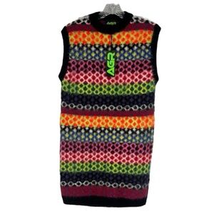 AGR Argyle Knit Colorful Sleeveless Mohair Mini Sweater Vest Dress Small NWT